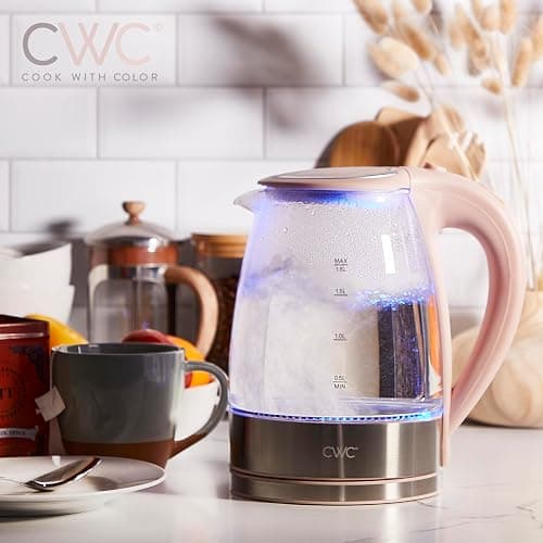 COOK WITH COLOR Electric Tea Kettle, 1.8L Cordless Hot Water Boiler, 1200W Rapid Boil, Auto Shutoff & Boil Dry Protection, BPA-Free, Sleek Countertop Design, Blush thumbnail 6