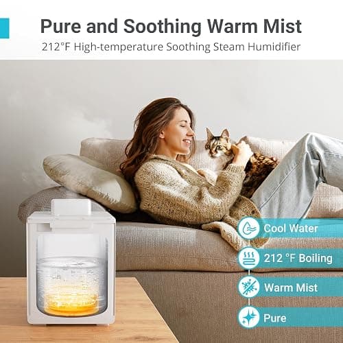 Livatro Stainless Steel Humidifier, 3L Warm Mist Humidifier, Easy Clean with Warm Steam Humidifier, Healthy Air Mist Humidifiers for Bedroom Living Room, with Sleep Mode and Auto-off Setting thumbnail 2