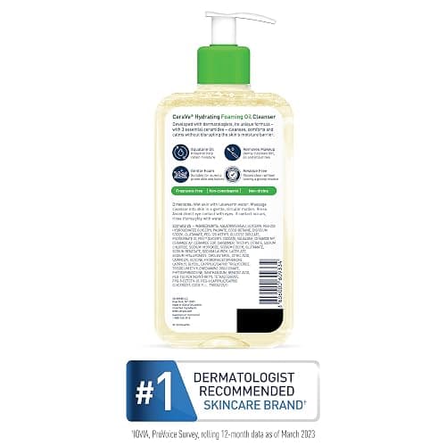 CeraVe Hydrating Foaming Oil Cleanser, Moisturizing Cleanser for Face & Body, Squalane Oil + Hyaluronic Acid + Ceramides, For Dry to Very Dry Skin, Fragrance Free & Residue Free, 8 FL Oz thumbnail 9