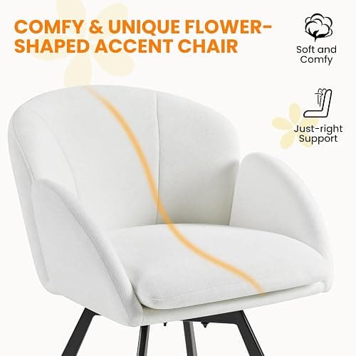 Yaheetech Swivel Accent Chair, Flower Chenille Armchair, Vanity Chair Side Chair with 360-Degree Swivel Base and Seat Cushion for Living Room/Bedroom/Home Office/Makeup, White thumbnail 7