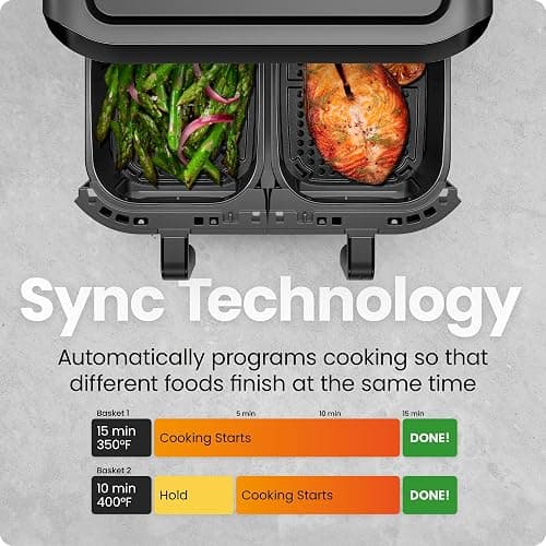 CHEFMAN 6 Quart Dual Basket Air Fryer Oven with Easy View Windows, Sync Finish, Hi-Fry, Auto Shutoff, 2 Independent 3Qt Nonstick Dishwasher Safe Frying Baskets, Digital Double Air Fryer - Black thumbnail 5