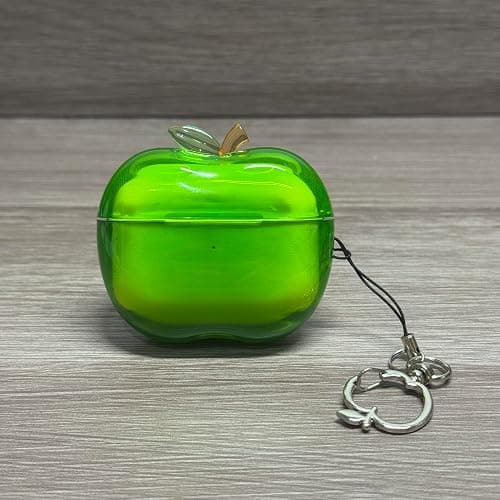 Apple-Shaped Wireless Earbuds Case,Transparent TPU Shockproof Protective Cover,Cute Fruit Design Case (Green-Apple Pendant, for Airpods Pro 3) thumbnail 5