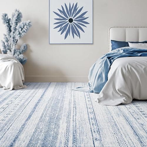 5x7 Area Rugs for Living Room Machine Washable Rug Distressed Indoor Carpet Neutral Moroccan Boho Rug Ultra Soft Area Rug for Bedroom Dining Room Playroom Office, Blue thumbnail 4
