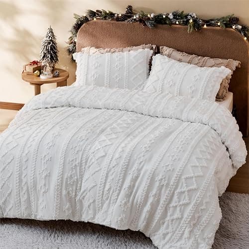 Bedsure Boho Duvet Cover Queen Size, Soft & Comfortable Elegant Design Boho Bedding for Decoration, Machine Washable Comforter Cover for All Seasons,Includes 1 Duvet Cover & 2 Pillow Shams,White thumbnail 6