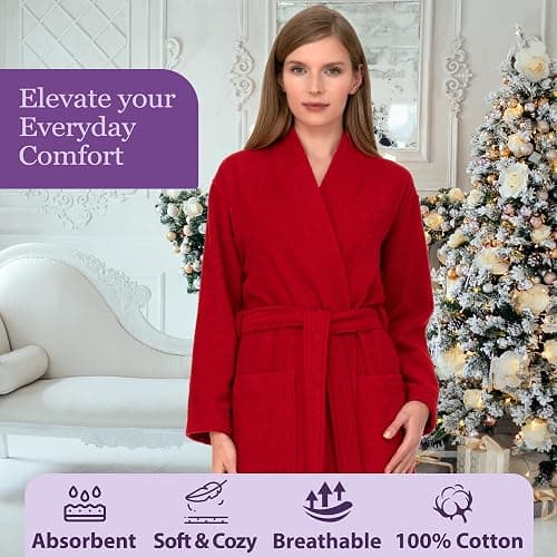 TowelSelections Womens Robe Cotton Kimono Bathrobe for Women Knee Length Terry Cloth Towel Robes for Women XS to 4X thumbnail 5