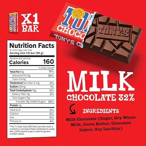 Tony’s Chocolonely Super Duper Milk Chocolate Candy Bar Bundle, Milk & White Chocolate With Sea Salt, Caramel, Pretzel Toffee, Almond, Hazelnut, Made From Quality Fairtrade Cocoa, 6 Bars, 6.35 Oz Each thumbnail 2