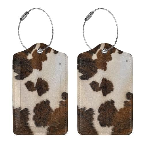 BLOCIT Luggage Tags - 2-Pack PU Leather with Privacy Cover & Stainless Steel Loop - ID Labels for Suitcases & Travel Bags - Cow Hide Brown thumbnail 4