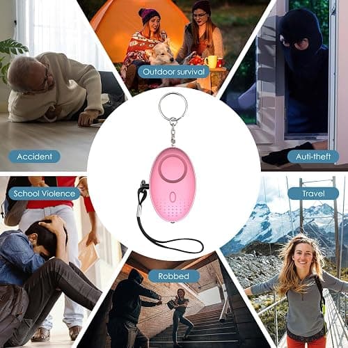 Ankilo Upgraded Safety Keychain Set for Women, Wristlet Strap Keychain with Personal Alarms, Mirror, Pom Pom, etc. (18PCS) - Pink thumbnail 7