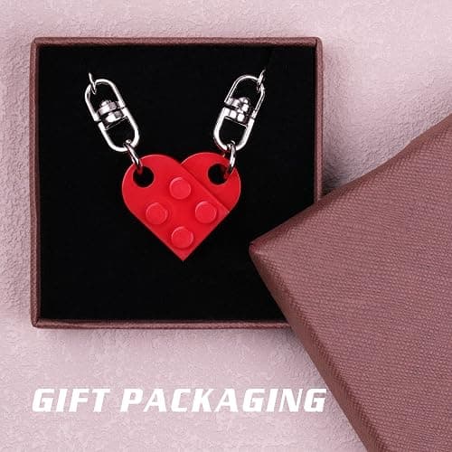 Heart Keychain Set for Couples - 2 Pcs Matching Colorful Brick Hearts for Boyfriend Girlfriend thumbnail 7