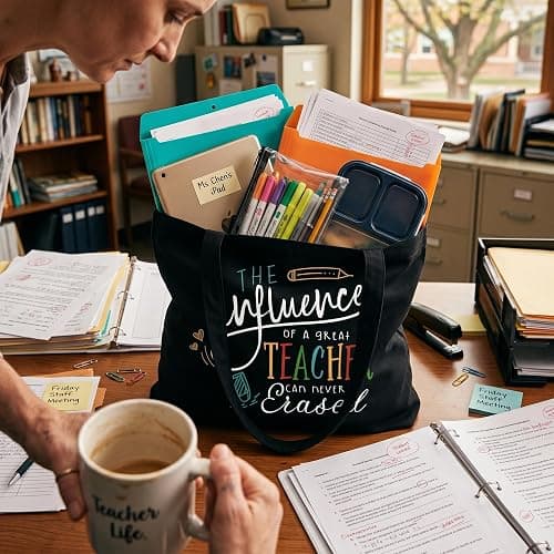 ELEGANTPARK Teacher Gifts for Women Black Teacher Bag Appreciation Gifts | Large cotton bag with inner pocket for end of year, thank you, retirement, graduation and mentor gifts thumbnail 4
