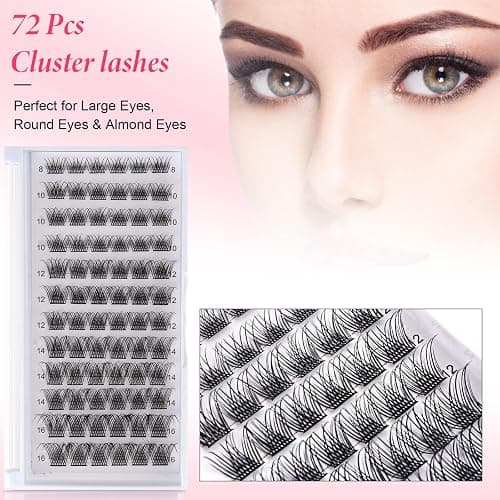 Lashes Cluster 72 Pcs Individual Lashes D Curl 8-16 mm Length, DIY Eyelash Extension False Lashes Soft Fluffy Cluster Eyelas (MIX-2) thumbnail 3