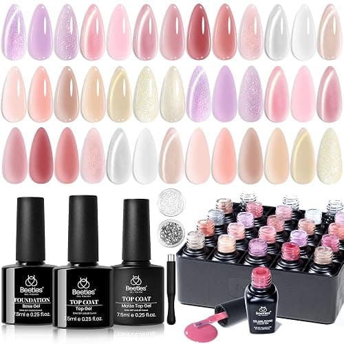 Beetles Cat Eye Gel Polish Set - 20 Colors Jelly Cat Eye Gel Nail Kit, Glowy Grace Nude White Pink Purple Base Colors, Soak Off UV Glitter Trend Nails Charms Spring Gift for Women - Image 1