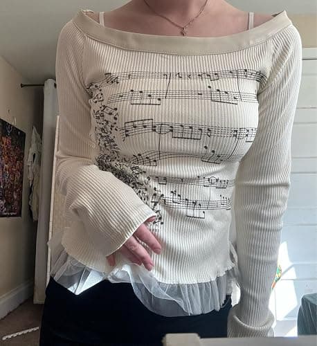 Grunge Off Shoulder Tops Women Long Sleeve Fitted 2000s Goth Emo Music Shirt Teen Girls Vintage Y2k Graphic Tee thumbnail 7