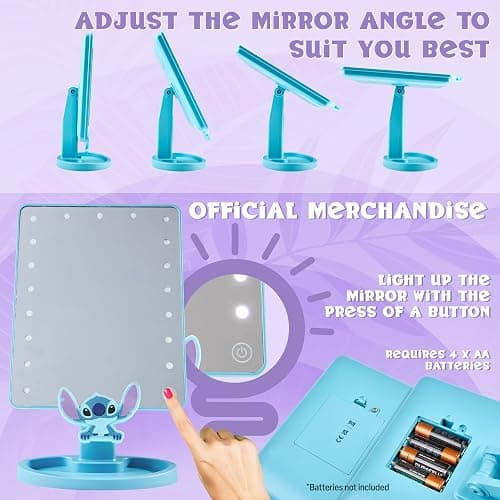Disney Stitch Vanity Mirror for Girls, Teens, Women with Trinket Tray, LED Table Mirror, Touch Screen, Light Make Up, Gifts for Women (Blue) thumbnail 4
