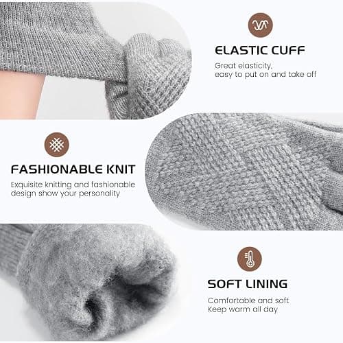 Tavaleu Womens Winter Gloves - Gloves for Women Cold Weather, Warm Touch Screen Fleece Lined Glove, Elastic Cuff Knit Glove thumbnail 4