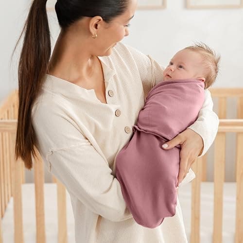 Comfy Cubs Easy Swaddle Blanket, 3 Pack - 100% Cotton Newborn Wrap, Small for 0-3 Months Infants, Breathable and Durable Sleep Sack for Babies - Blush, Mauve & Mulberry thumbnail 2