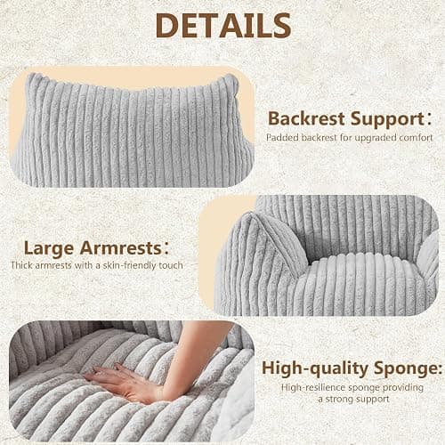 Achicsofar Giant Bean Bag Chairs for Adults Teens, Large Bean Bag Sofa Chairs with Filling Comfy Fuzzy BeanBag Chair with Armrests for Bedroom Living Room Reading thumbnail 5