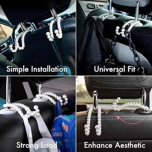 LVBRT Purse Hook for Car, Cute Pearl Bag Hanger for Seat Headrest Organized, Girly Car Decor Accessories for Women thumbnail 6