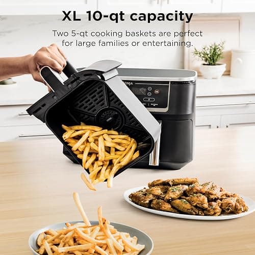 Ninja | Air Fryer | Finish Cooking Multiple Foods at the Same Time | 6-in-1 (Air Fry, Broil, Roast, Keep Warm, Dehydrate, Bake) | Fit up to 8lb Chicken Wings in the two 5 QT Baskets | DZ302 thumbnail 4