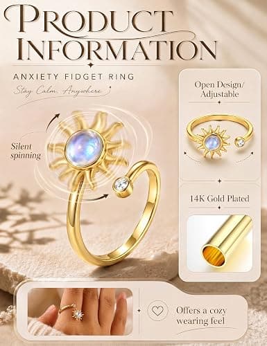 Florideco 14K Gold Plated Fidget Ring for Women Adjustable Spinner Ring Set | Stainless Steel Spinner Band, Hypoallergenic Stress Relief, Butterfly ,Clover thumbnail 5