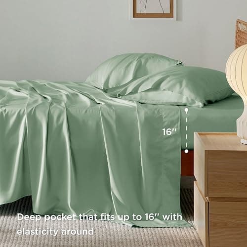 Bedsure Full Size Bed Sheets, Cooling Sheets, Rayon Derived from Bamboo, Breathable & Soft, Deep Pocket Up to 16 Inches, Hotel Luxury Silky Bedding for Hot Sleepers, Sage Green thumbnail 2