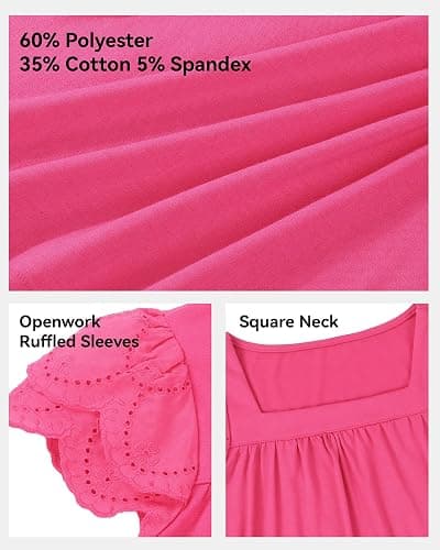 KEREDA Girls Short Sleeve Shirts Summer Tunic Tops Lace Openwork Ruffled Girls Cute Square Neck Clothes Blouse 5-14 Years thumbnail 4