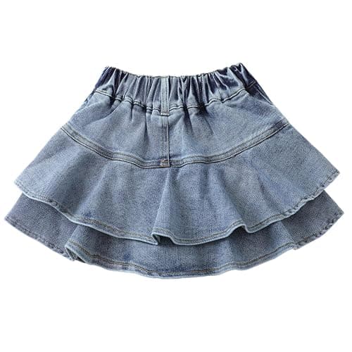 Flofallzique Little Girl's Denim Skirts Mini Flared Pleated Toddler Jean Skorts with Shorts Underneath thumbnail 4