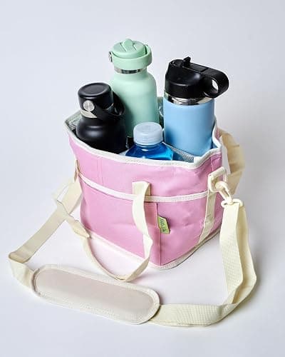 NoNa & Bee 4 Water Bottle Holder with Strap | Family Size 4 Compartment Drink Bag, Multiple Tumbler Carrier Caddy | Adjustable Fits Large & Small Drinks | Hands Free, Won't Tip Over in Car - Image 1