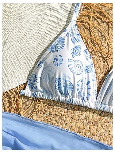 RoseSeek Girl's 3 Piece Swimsuits Floral High Waisted Bikini Bathing Suit with Mesh Coverups Skirt thumbnail 3