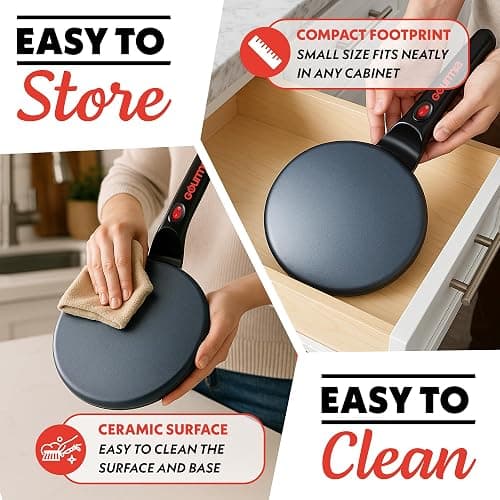Gourmia 8” Crepe Maker – Nonstick Ceramic Electric Griddle for Crepes, Tortillas & Omelets, Automatic Batter Dipping, Compact & Lightweight, Quick Heat-Up, Includes Batter Plate, Easy Cleanup thumbnail 7