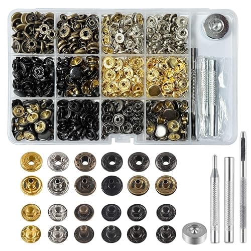 Snap Fastener Kit, 120 Sets Snap Buttons and 4 Pcs Snap Button Kit Fixing Tools, Snaps Button Press Studs Kit for Clothing, Sewing, Jeans, Leather, Canvas, Craft, DIY (6 Colors) - Image 1
