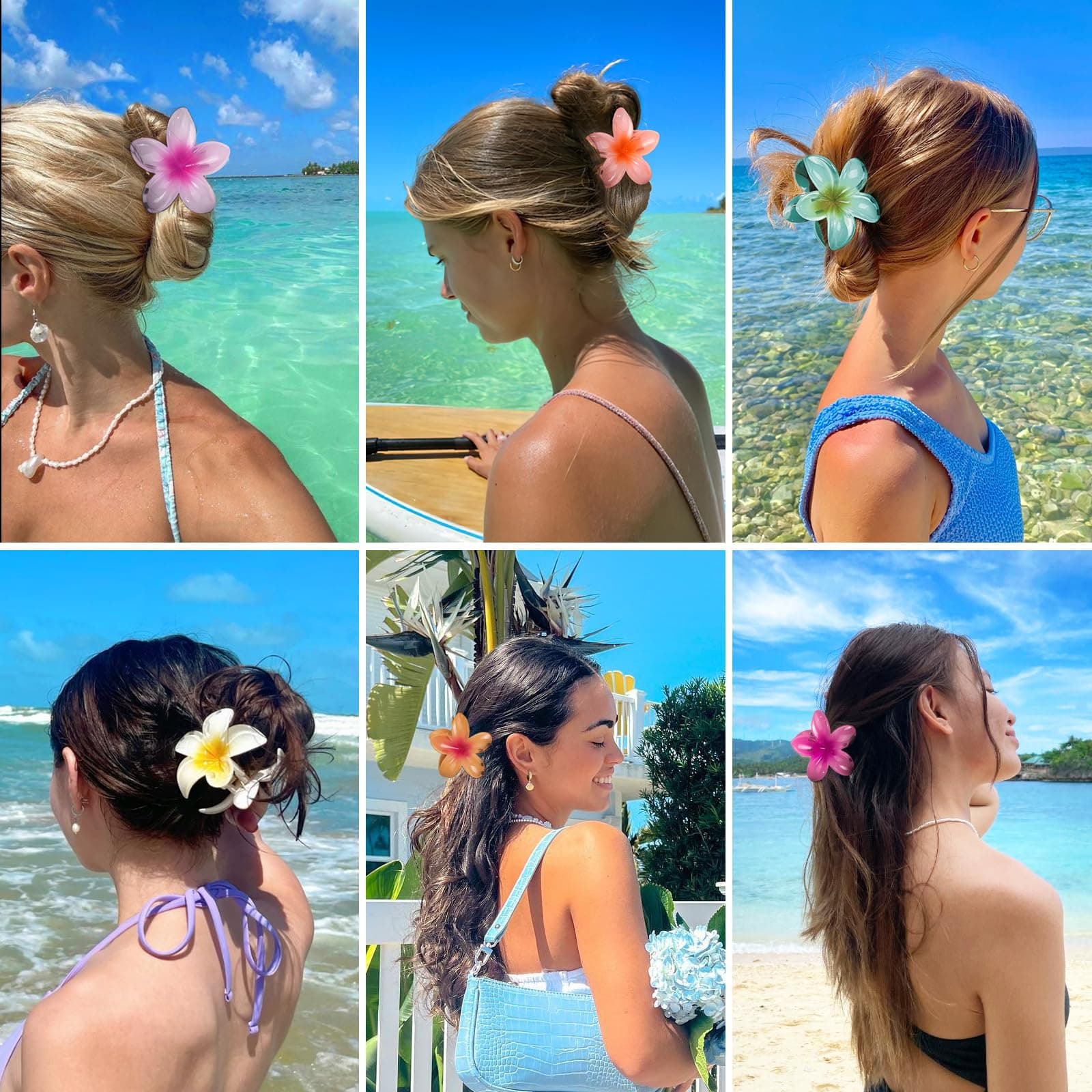 6 Pcs Flower Hair Claw Clips, Hawaiian Hair Clips for Women, Beach Cute Hair Accessories thumbnail 3