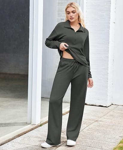 PINSPARK 2 Piece Sets for Women 1/2 Zip Sweatsuit Loose Fit Sweatshirt Straight Leg Pants 2025 Matching Outfit Fall Tracksuit thumbnail 6