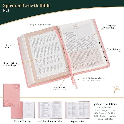 The Spiritual Growth Bible, Study Bible, NLT - New Living Translation Holy Bible, Faux Leather, Coral Vines (NLT Spiritual Growth Editions) thumbnail 3