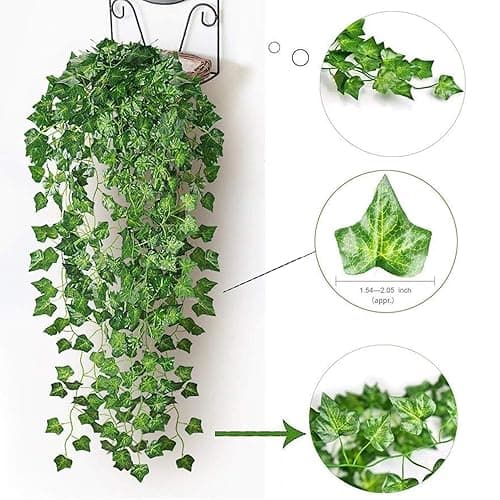 12 Pack Fake Vines for Room Decor Artificial Ivy Garland with Clip Green Flowers Hanging Plants Faux Greenery Leaves Bedroom Aesthetic Decor for Home Garden Wall Wedding - 84FT VINES - 12 thumbnail 3