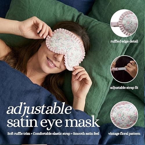 Satin Sleep Eye Mask - Floral Print - Pink | Soft satin sleep mask with adjustable strap for travel, naps, meditation, flights & restful sleep anywhere thumbnail 2