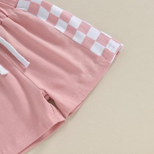 Sejardin Toddler Baby Girl Clothes Summer Outfit Plaid Patchwork Short Sleeve T Shirt Tops and Stretch Casual Shorts Set thumbnail 7