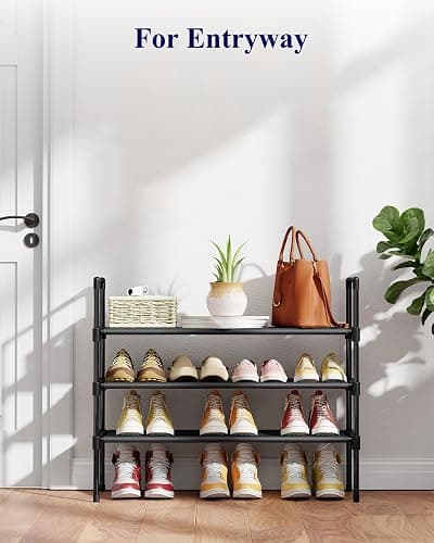 Kitsure Shoe Rack - 3-Tier Shoe Organizer, Shoe Rack for Closet, Entryway, Bedroom, Easy- Assembly Storage Shelf with Side Handles, 27.6" Wide - 3 Tiers, Black thumbnail 2