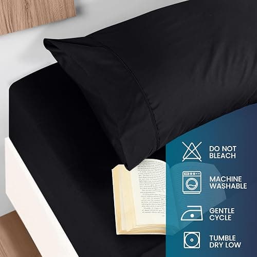 Utopia Bedding Queen Sheet Set - Brushed Microfiber - Soft Bed Sheets for Queen Size Bed Set - Includes 1 Fitted, 1 Flat, & 2 Pillow Cases - Deep Pocket (Black) thumbnail 5