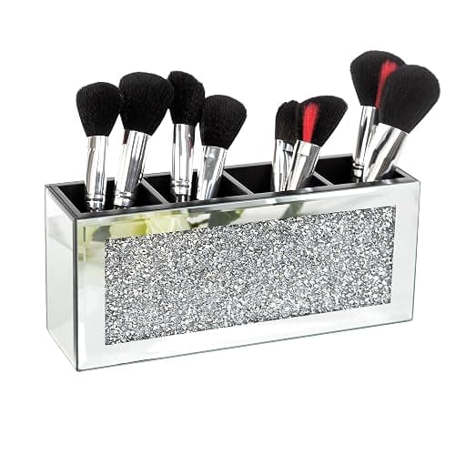 SHYFOY 4-Compartment Makeup Brush Holder, Mirrored Makeup Organizer with Crushed Diamond Crystals, Vanity Cosmetics Organizer Solution, Pencil Holder Organizer for Desk thumbnail 4