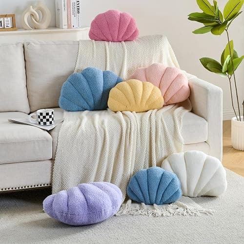 CANGHI Shell Pillow Seashell Decorative, Blue, 13x10 Inch | Beachy Coastal Shell Shaped, Soft Ocean Beach Sea Shell Plush, For Bed Couch Living Room Decor thumbnail 5