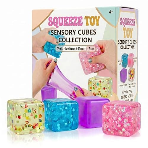 Stress Relief Squeeze Toys Set, 4 Pack Squishy Fidget Toys for Adults, Colorful Soft Sensory Toys for Anxiety Relief, Portable TPR Squeeze Toys for Focus & Relaxation - Image 1