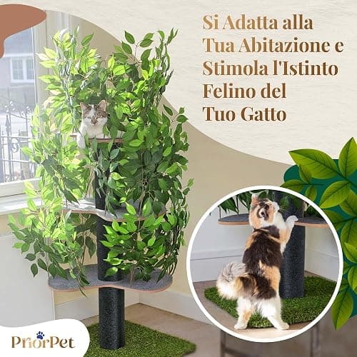 Albero per gatti con Foglie Intercambiabili - Brevettato Tiragraffi per Gatti Adulti, per Arrampicarsi Nascondersi e Dormire - Più Livelli, Facile da Montare - Tiragraffi Gatto Costruzione Robusta thumbnail 2