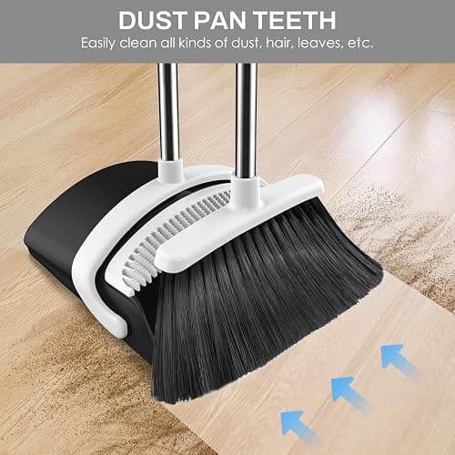 EZKEY Broom and Dustpan Set for Home, 51-in Long Adjustable Handle Angle Broom and Dustpan Combo Set with Dust Pan Teeth to Clean Hair for Home Kitchen Office Lobby Floor Garden (Black&White) thumbnail 3