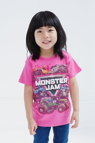 Monster Jam Girls 2 Pack T-Shirts Toddler to Big Kid Grave Digger El Toro Loco Whiplash Monster Mutt Dalmatian Megalodon thumbnail 2