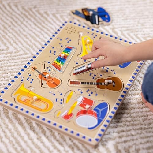 Melissa & Doug Musical Instruments Sound Puzzle - Wooden Peg Puzzle with Light-Activated Sound Effects (8 pcs) Wooden Peg Baby Music Learning Toys, for Toddlers and Preschoolers Ages 2+ thumbnail 5