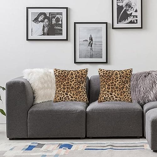 Tebjh Leopard Pillow Covers 16x16 in Sets of 2 Couch Pillow Case Modern Decorative Square Throw Pillows for Home Living Room Bedroom Bed Cushion Outdoor thumbnail 2