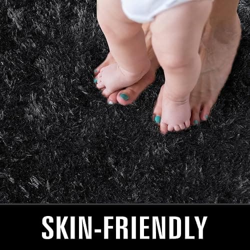 TWINNIS Super Soft Shaggy Rugs Fluffy Carpets, 3x5 Feet, Indoor Modern Plush Area Rugs for Living Room Bedroom Kids Room Nursery Home Decor, Upgrade Anti-Skid Rectangular Fuzzy Rug, Black thumbnail 3