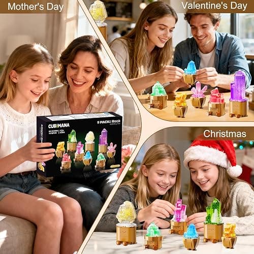 CUBIMANA Mineral Collection 3.6MM Mini Building Set for Adults with LED Light, 9 Pack Crystals Flower Botanical Bonsai Building Block for Home Office Decor, Christmas Birthday Gifts for Teens 1170PCS thumbnail 7