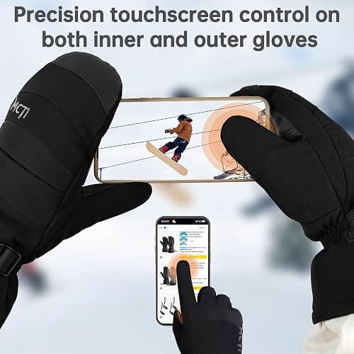 MCTi 2 in 1 Winter Ski Gloves for Men, Waterproof Snowboard Gloves, Thick Ski Mittens & Fleece Glove Liners, 2 Pairs thumbnail 5